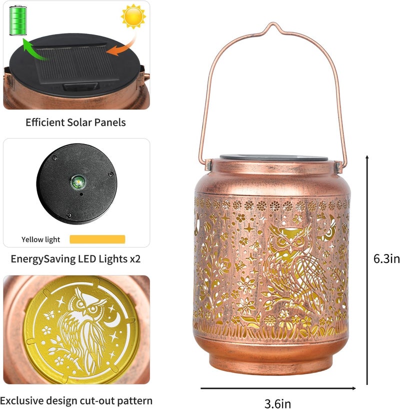 KIKUSUI Solar Owl Lanterns Outdoor Waterproof Hanging, Gifts for Mom Women Dad Men, Metal Decorative LED Lanterns for Yard, Patio, Lawn, Tabletop, Pathway, Landscape, Garden Decor - Image 4